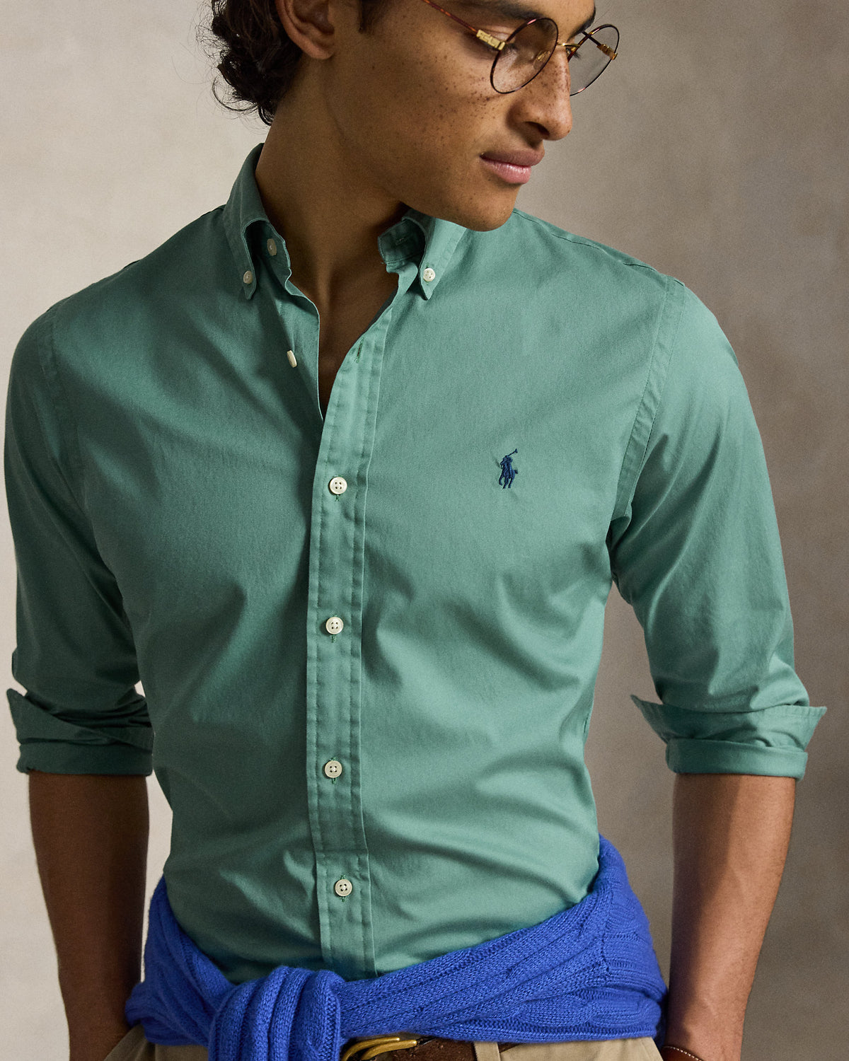 CAMISA CUSTOM FIT DE ALGODON TWILL LIGERO SEA FOAM