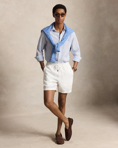 CAMISA DE LINO LIGERO  CON FINAS RAYAS CUSTOM FIT CABANA BLUE