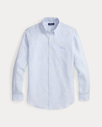 CAMISA DE LINO LIGERO  CON FINAS RAYAS CUSTOM FIT CABANA BLUE
