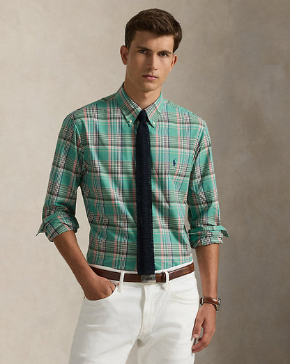 CAMISA CUSTOM FIT DE POPELINA A CUADROS GREEN PINK