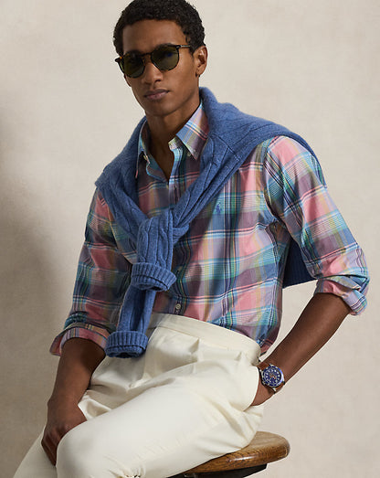 CAMISA CUSTOM FIT DE POPELINA LIGERA A CUADROS PINK BLUE