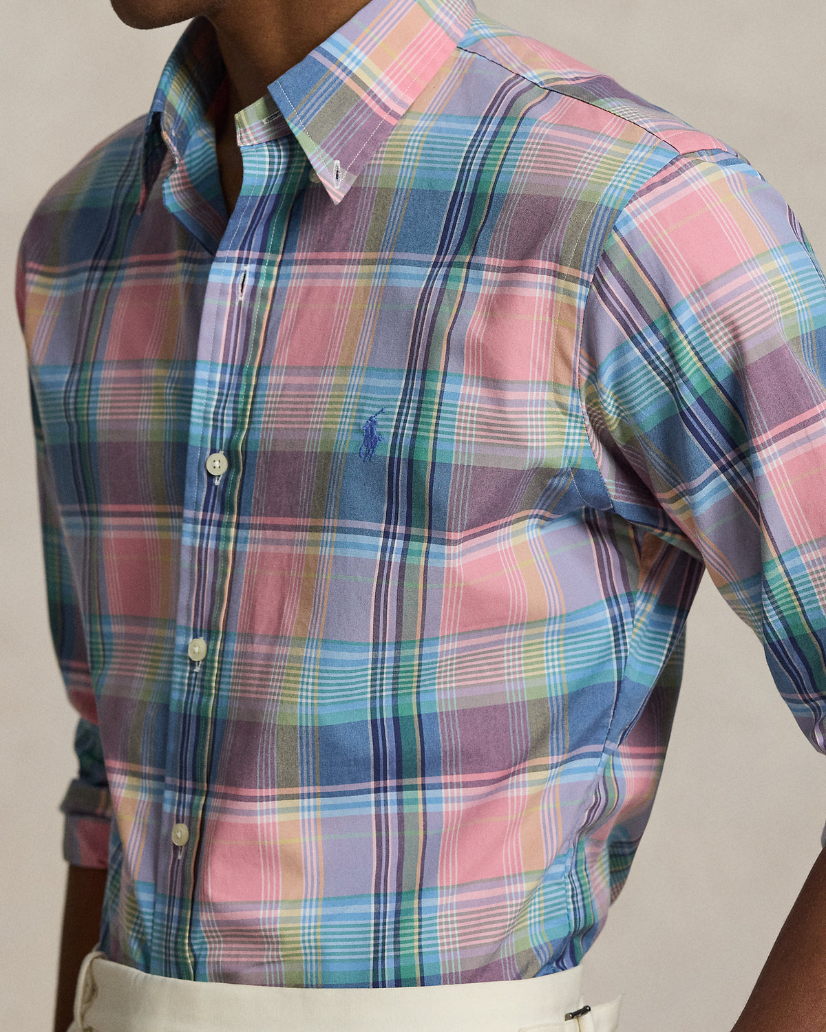 CAMISA CUSTOM FIT DE POPELINA LIGERA A CUADROS PINK BLUE