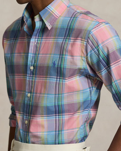 CAMISA CUSTOM FIT DE POPELINA LIGERA A CUADROS PINK BLUE