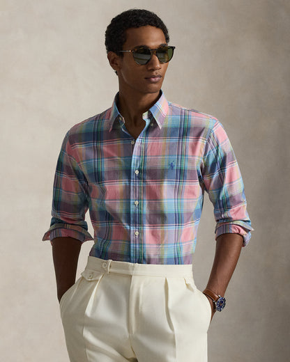 CAMISA CUSTOM FIT DE POPELINA LIGERA A CUADROS PINK BLUE