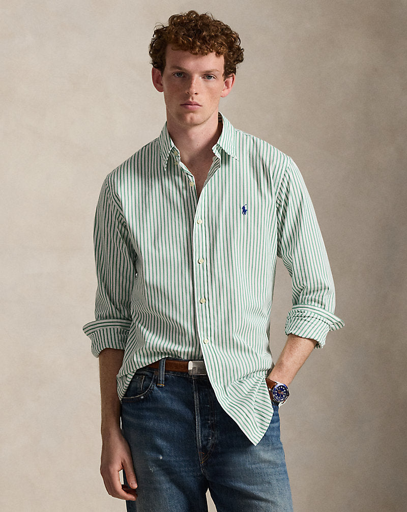 CAMISA CUSTOM FIT DE POPELINA LIGERA A RAYAS SEA FOAM WHITE