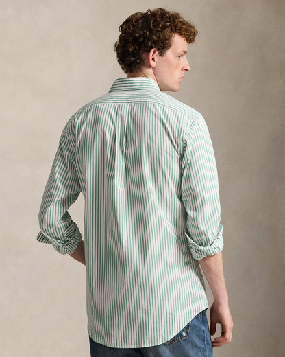 CAMISA CUSTOM FIT DE POPELINA LIGERA A RAYAS SEA FOAM WHITE