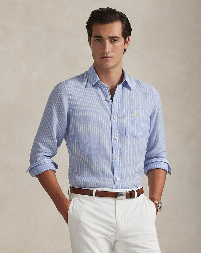 CAMISA DE LINO LIGERO  CON RAYAS CUSTOM FIT HARBOR ISLAND