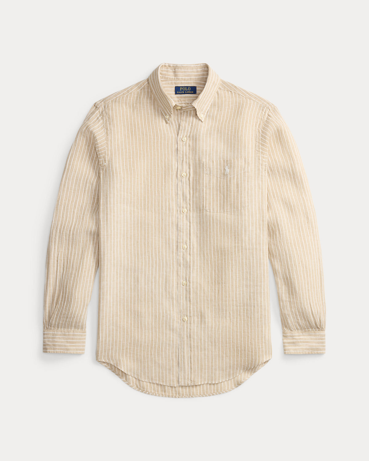 CAMISA DE LINO LIGERO  CON RAYAS CUSTOM FIT COSTAL  BEIGE