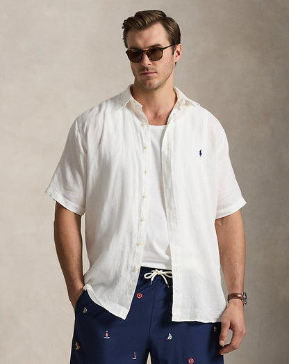 CAMISA DE LINO CUSTOM FIT WHITE MANGA CORTA