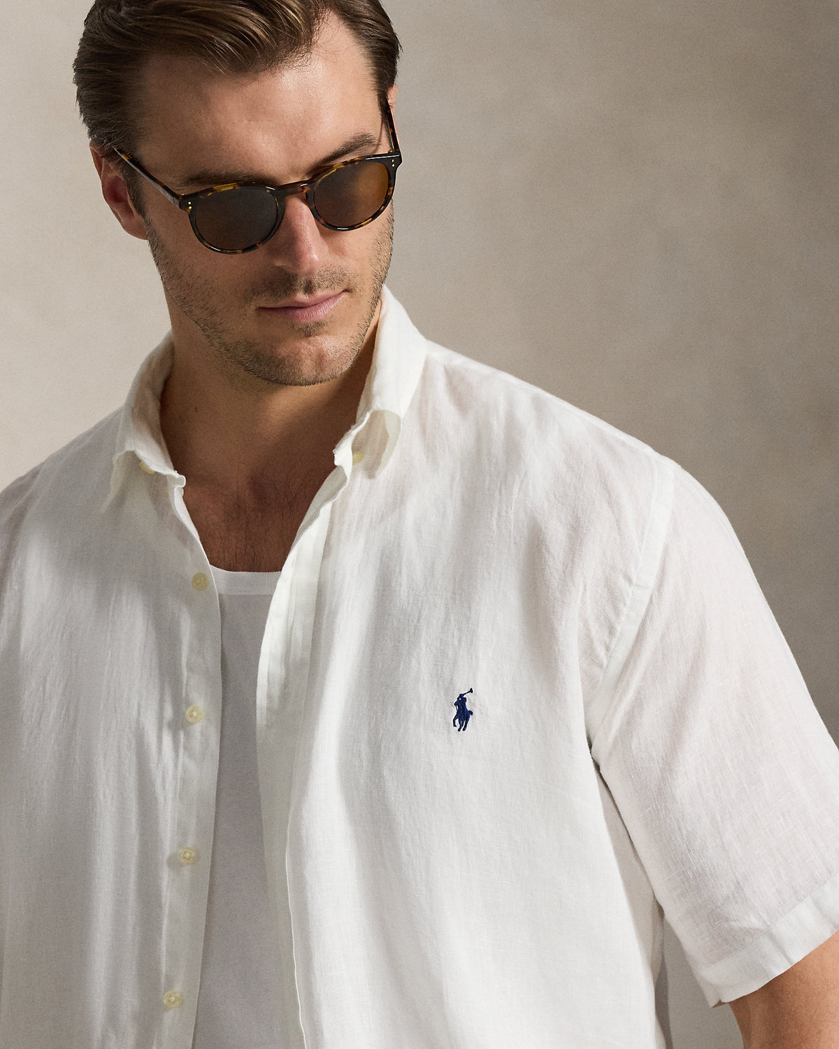 CAMISA DE LINO CUSTOM FIT WHITE MANGA CORTA