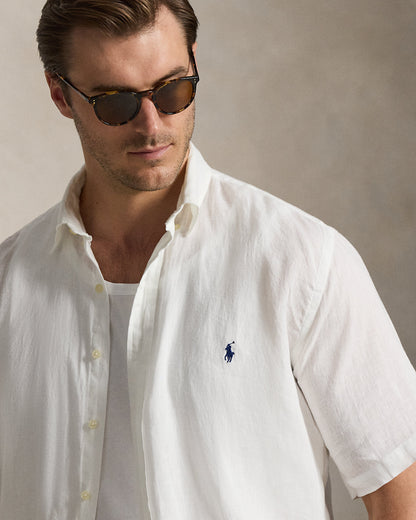 CAMISA DE LINO CUSTOM FIT WHITE MANGA CORTA