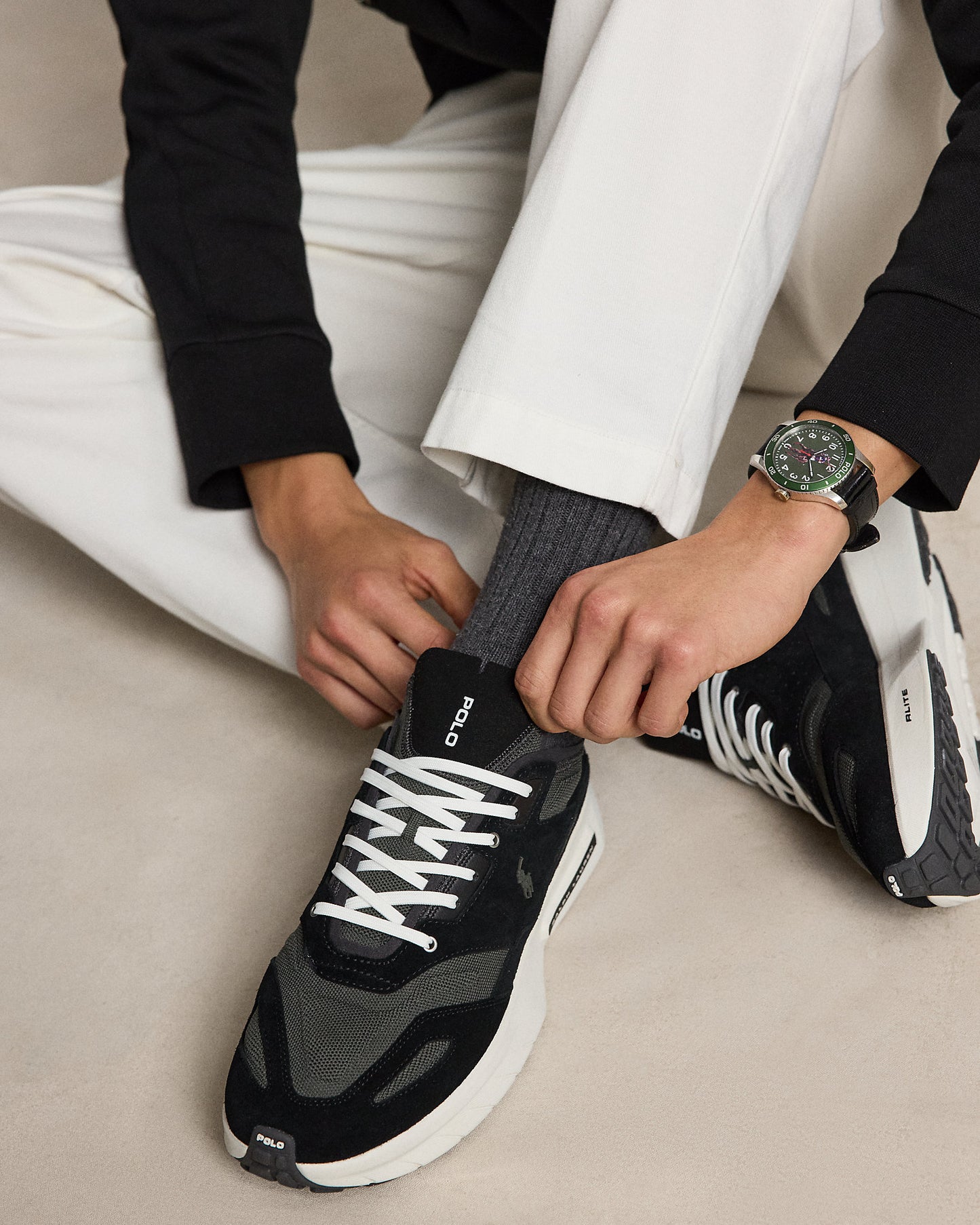 TENIS RALPH LAUREN  BOERUM CON PANELES DE ANTE BLACK